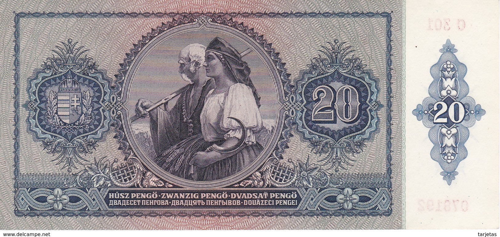 BILLETE DE HUNGRIA DE 20 PENGO DEL AÑO 1941 SIN CIRCULAR-UNCIRCULATED (BANKNOTE) - Hungría