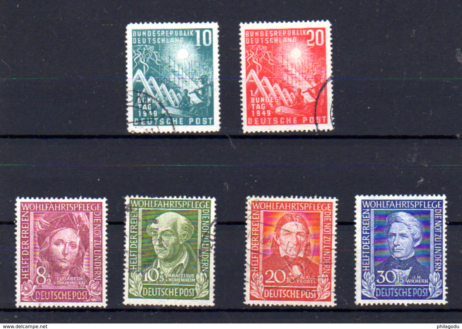 1949   Allemagne Fédérale, Parlement,  œuvres Bienfaisance, 1 / 6 Ob, Cote 265 €, - Used Stamps