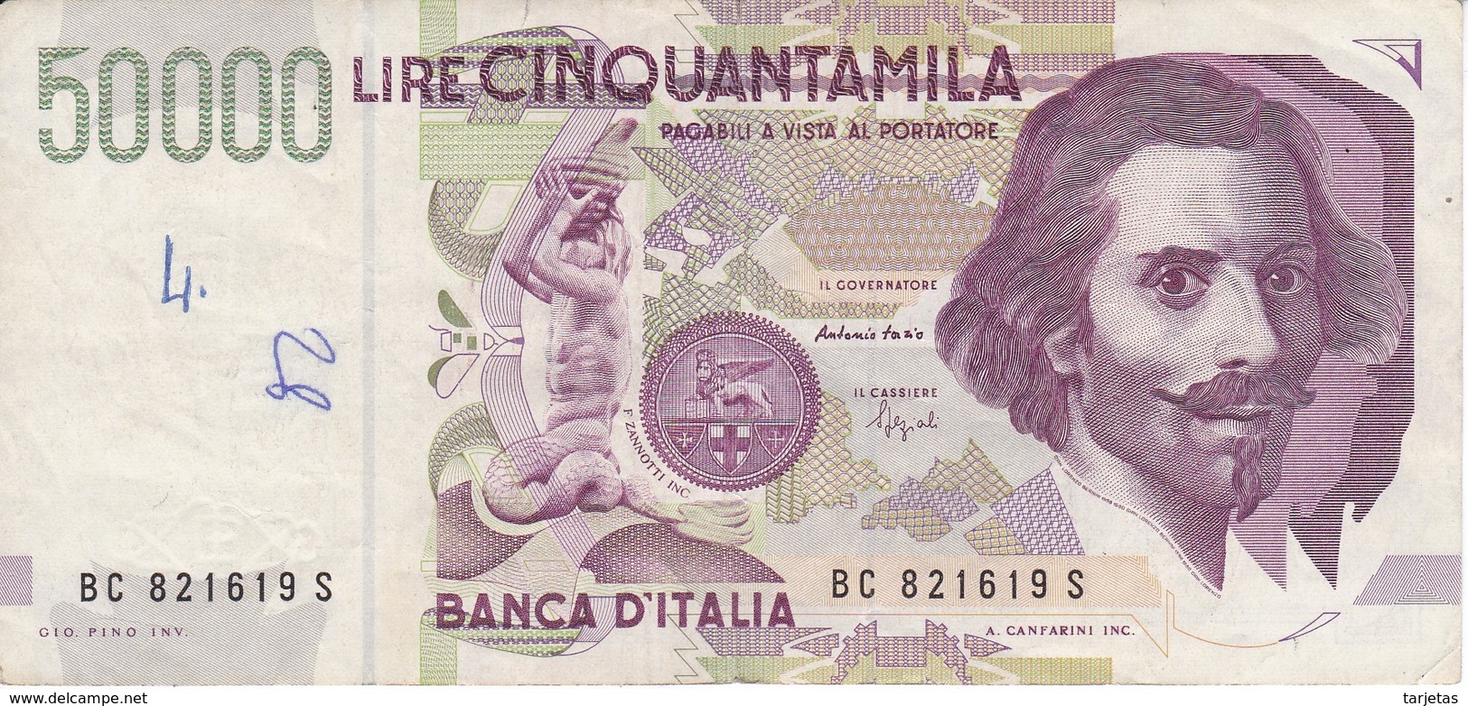 BILLETE DE ITALIA DE 50000 LIRAS DEL AÑO 1992 DE LORENZO BERNINI EN CALIDAD EBC (XF) (BANKNOTE) - 50000 Liras