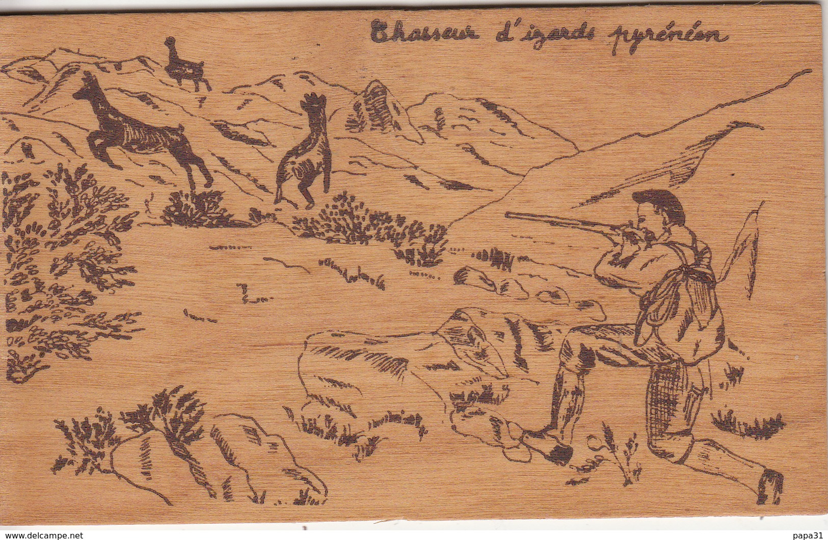 Chasseur D’Isards Pyrénéen - Carte En Bois - Caccia