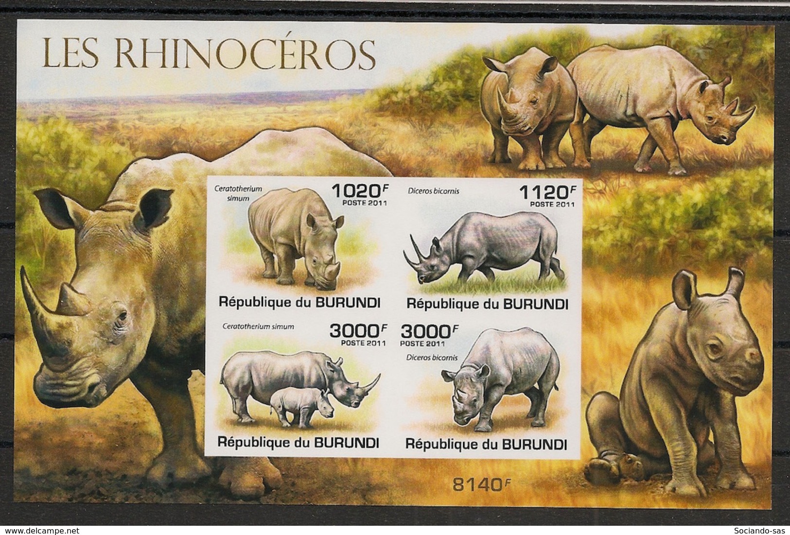 Burundi - 2011 - Bloc BF N°151 - Rhinocéros - Non Dentelé / Imperf. - Neuf Luxe ** / MNH / Postfrisch - Cote 18€ - Rhinoceros