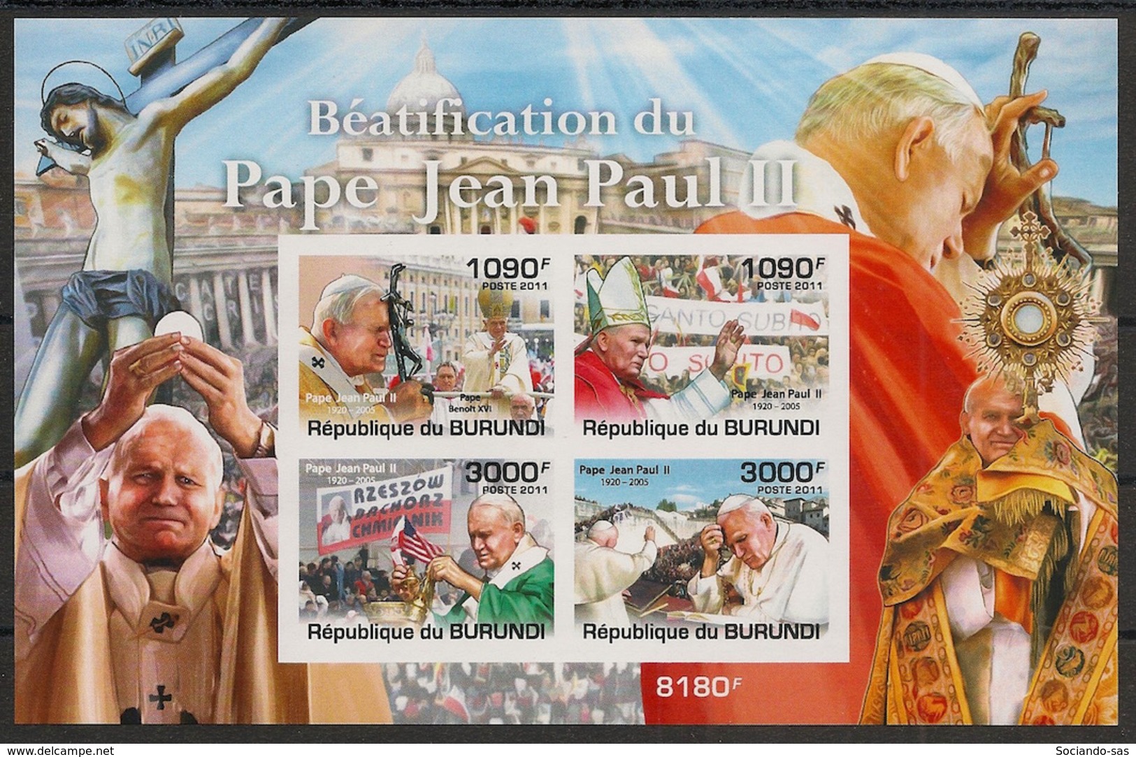 Burundi - 2011 - Bloc BF N°180 - Jean-Paul II - Non Dentelé / Imperf. - Neuf Luxe ** / MNH / Postfrisch - Cote 18€ - Papi