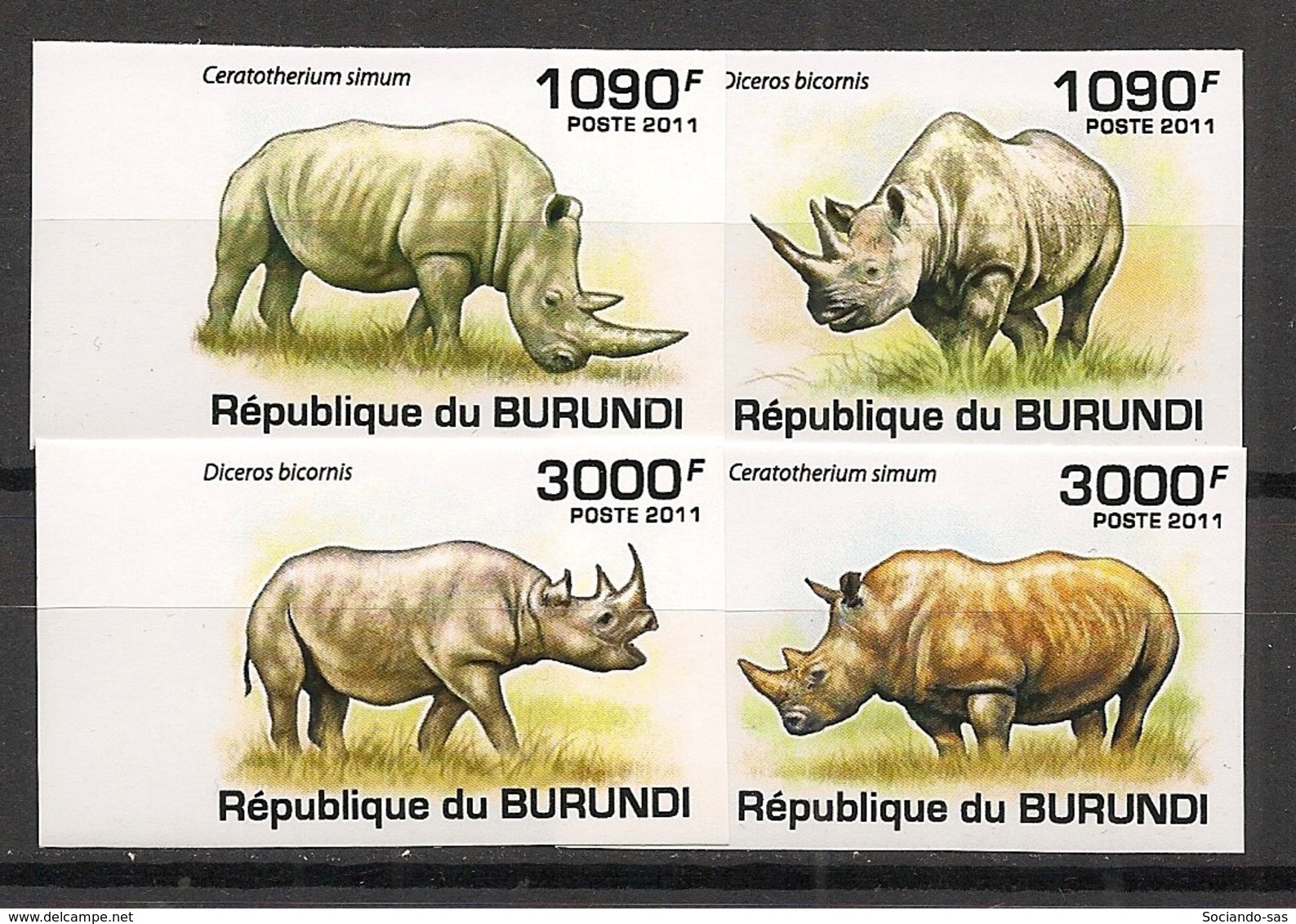 Burundi - 2011 - N°1201 à 1204 - Rhinocéros - Non Dentelé / Imperf. - Neuf Luxe ** / MNH / Postfrisch - Cote 18€ - Rhinoceros