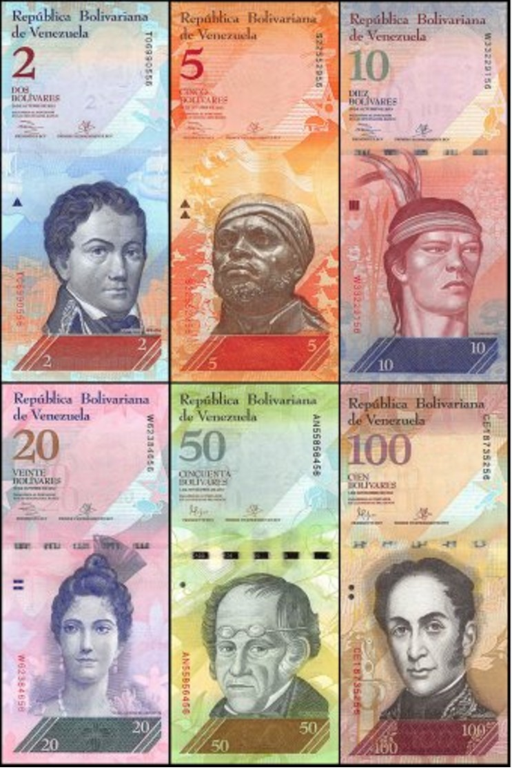 Venezuela Lot De 6 Billets 2-100 Bolivares Set 2007-2017 Animaux UNC - Venezuela