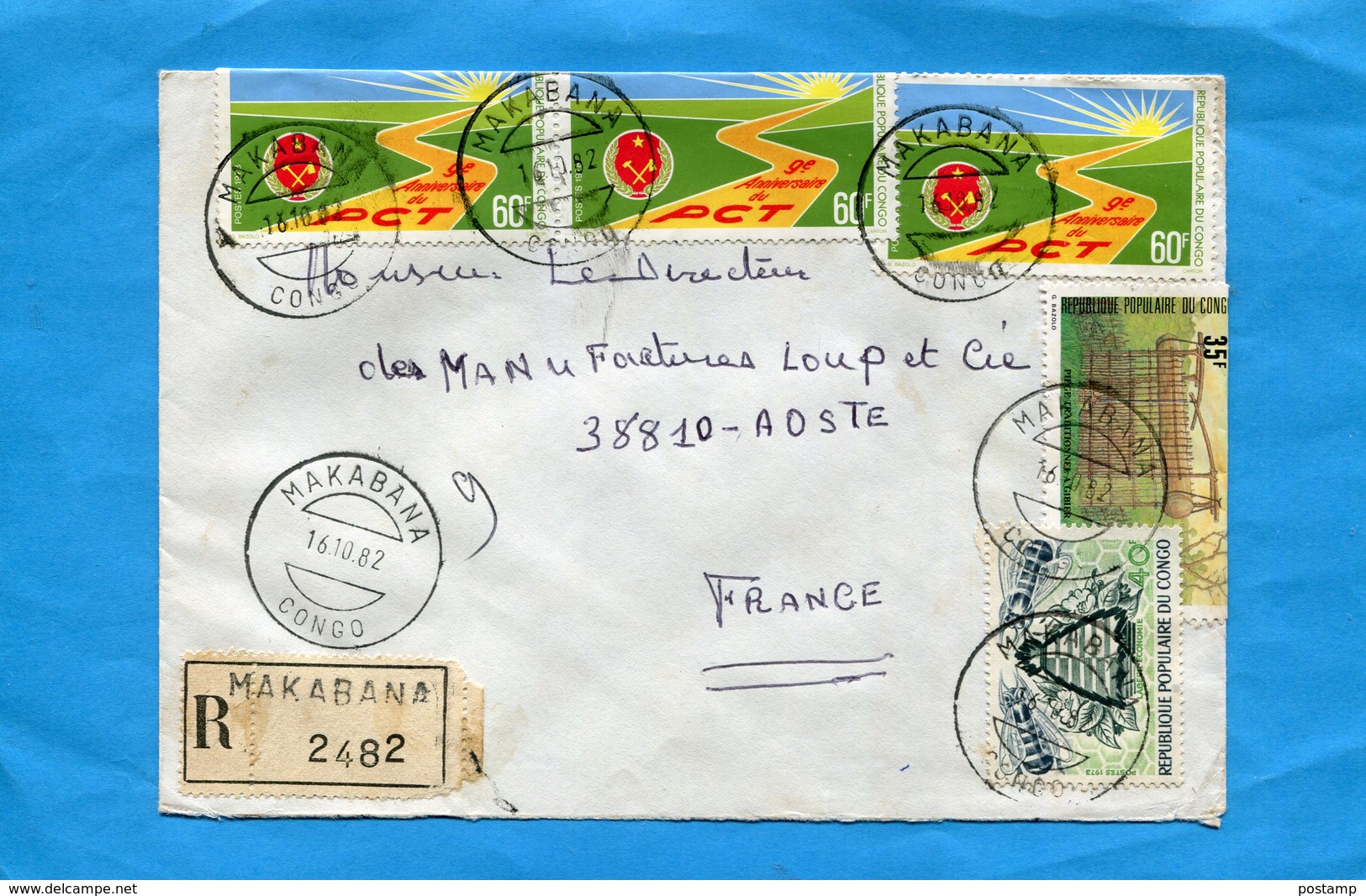 MARCOPHILIE-CONGO-lettre REC > Françe-  Cad Makabana 1982-5 Stamps N°341 Insect-abeille+533 P C T - Autres & Non Classés