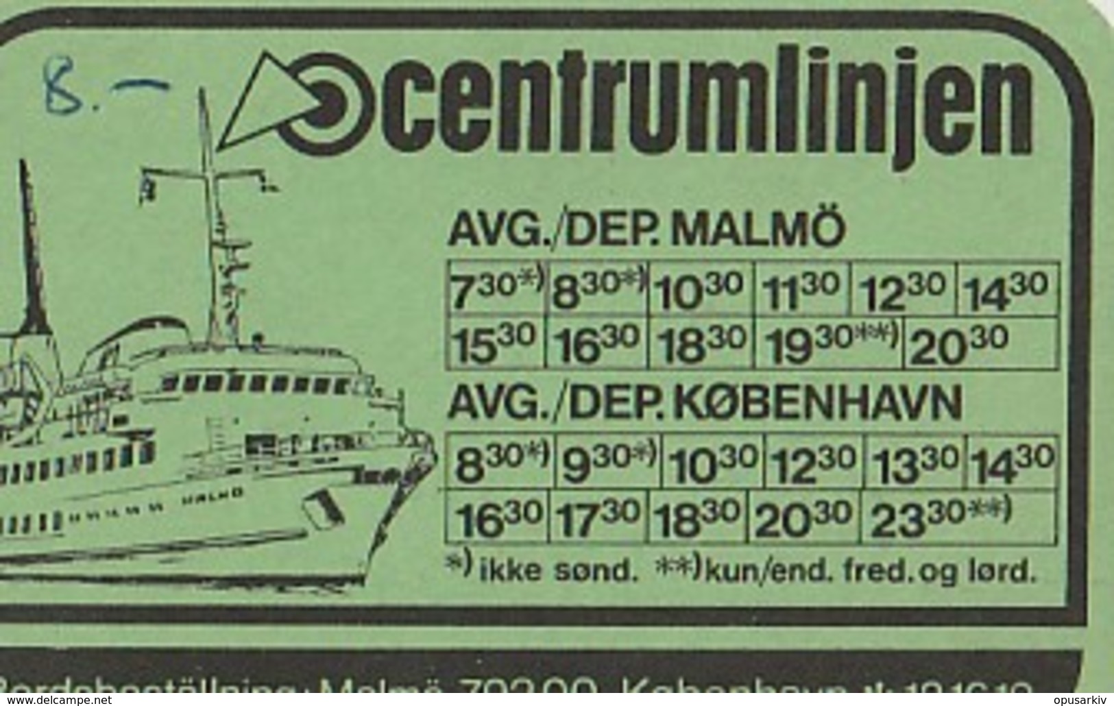 Centrumlinjen - Centrumsvavarna Centrum Hovercraft Malmö - Kopenhavn. Timetable Card. - World