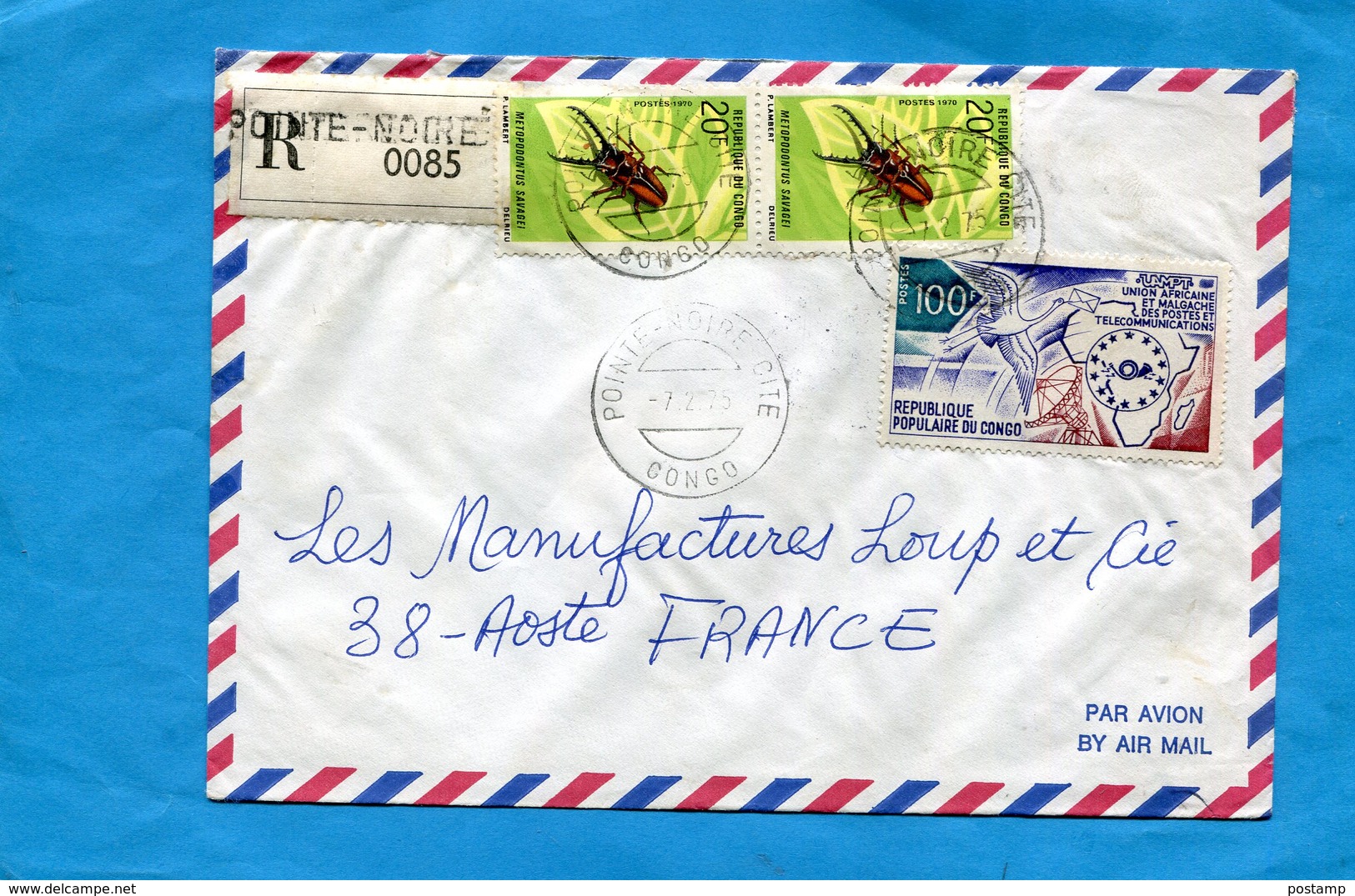 MARCOPHILIE-CONGO-lettre REC > Françe- Cad   1975-3 Stamps N°341 Insect-métopodontus - Autres & Non Classés