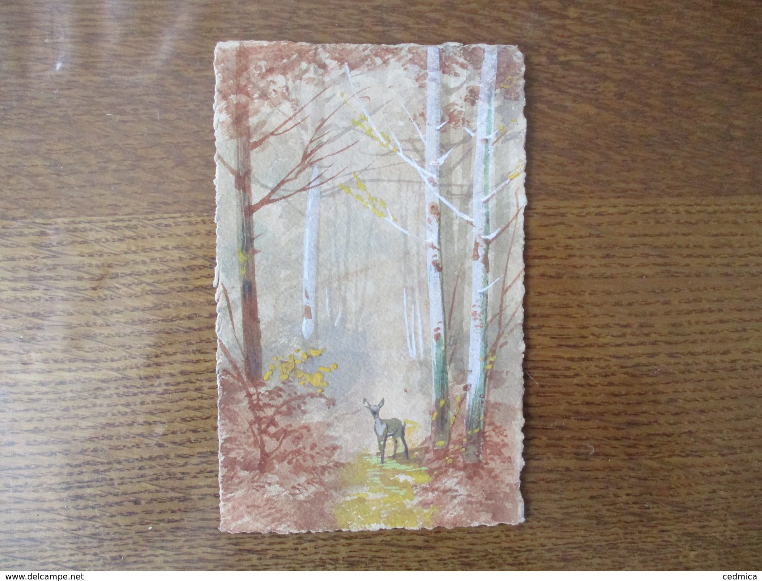 AQUARELLE PAYSAGE DE FORET AVEC BICHE - Sonstige & Ohne Zuordnung