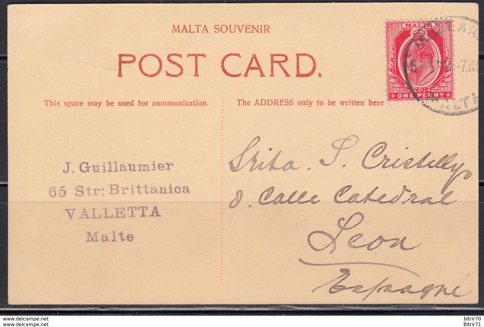 Tarjeta Postal , Malta A León - Malta