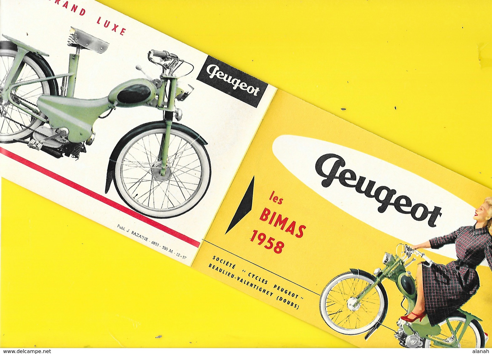 Publicité "PEUGEOT" Vélomoteurs Les BIMAS 1958 Format 12 X 19 Cm Env. Replié. - Motos