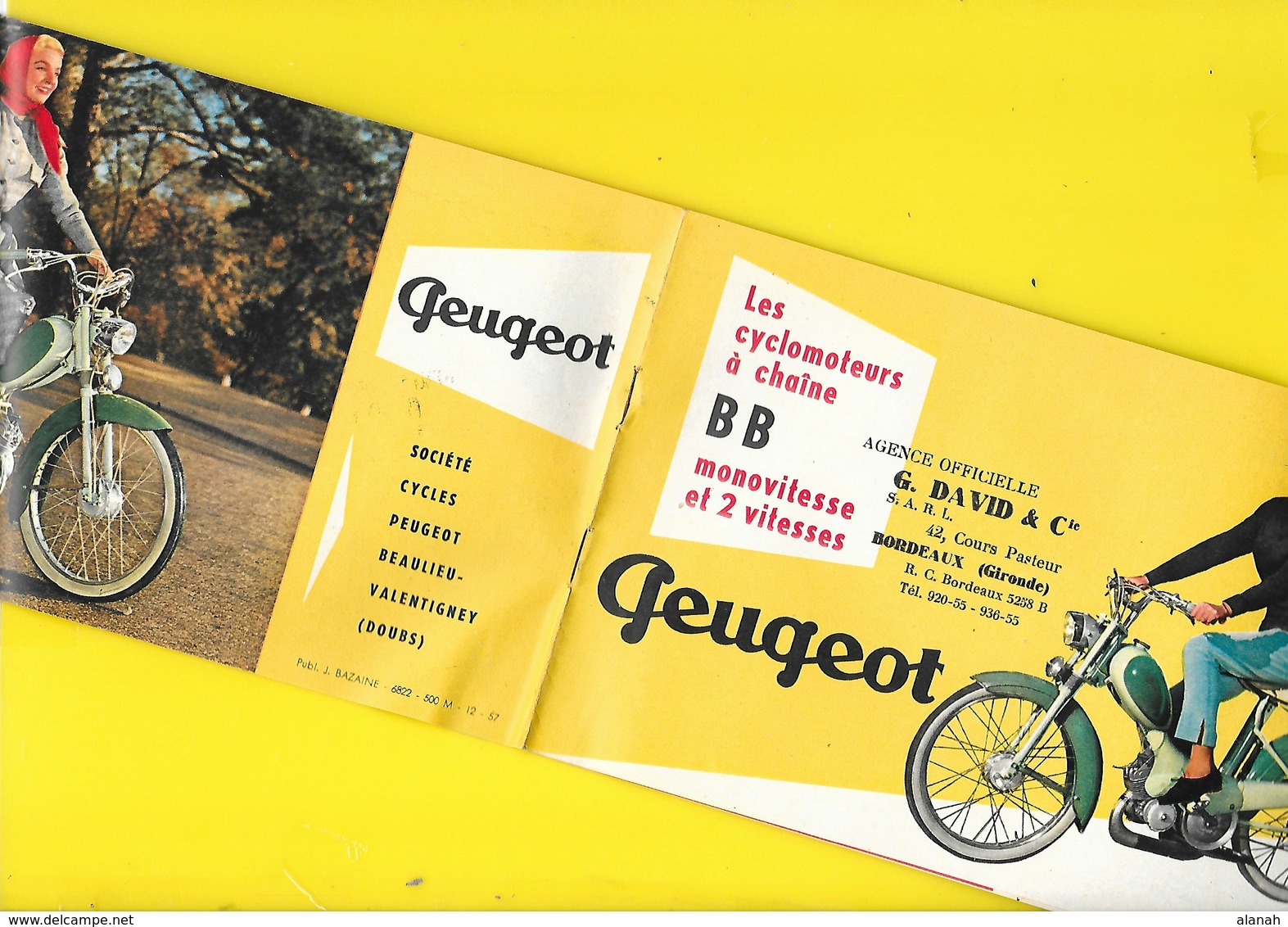 Publicité "PEUGEOT" Vélomoteurs BB Format 12 X 19 Cm Env. Replié. - Motos