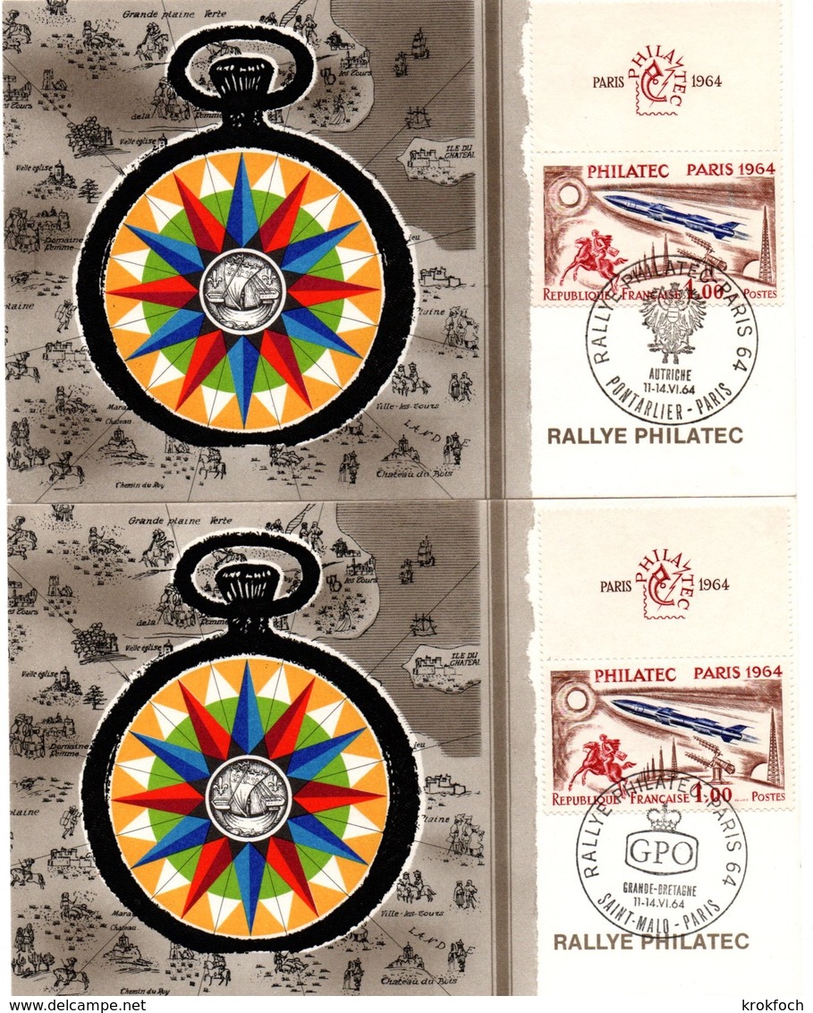 Rallye Philatec 1964 - Saint-Malo GB UK GPO - Pontarlier Autriche Osterreich - 2 Cartes - Cachets Commémoratifs