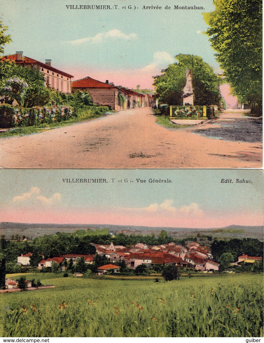 82 Villebrumier Arrivée De Mautauban + Vue Generale 2 CARTES - Villebrumier