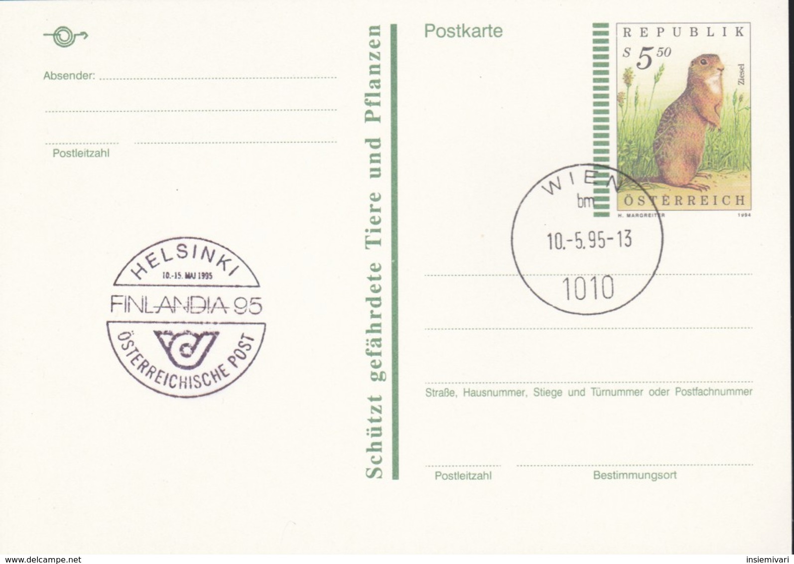 Austria Republik Osterreich POSTKARTE 1995 STORIA POSTALE S 5,50  FINLANDIA '95. - Altri & Non Classificati