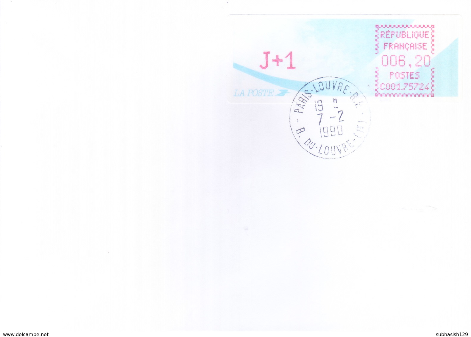 FRANCE : OFFICIAL METER FRANKED POSTAL LABLE WITH CANCELLATION : YEAR 1990 : ISSUED FROM R. DU LOUVRE, PARIS - Covers & Documents