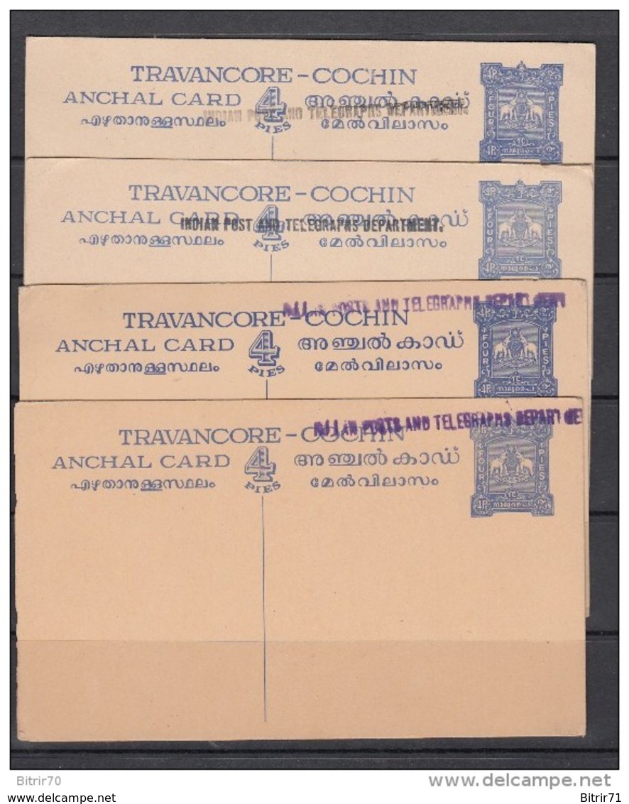 4  POST CARD - Travancore-Cochin