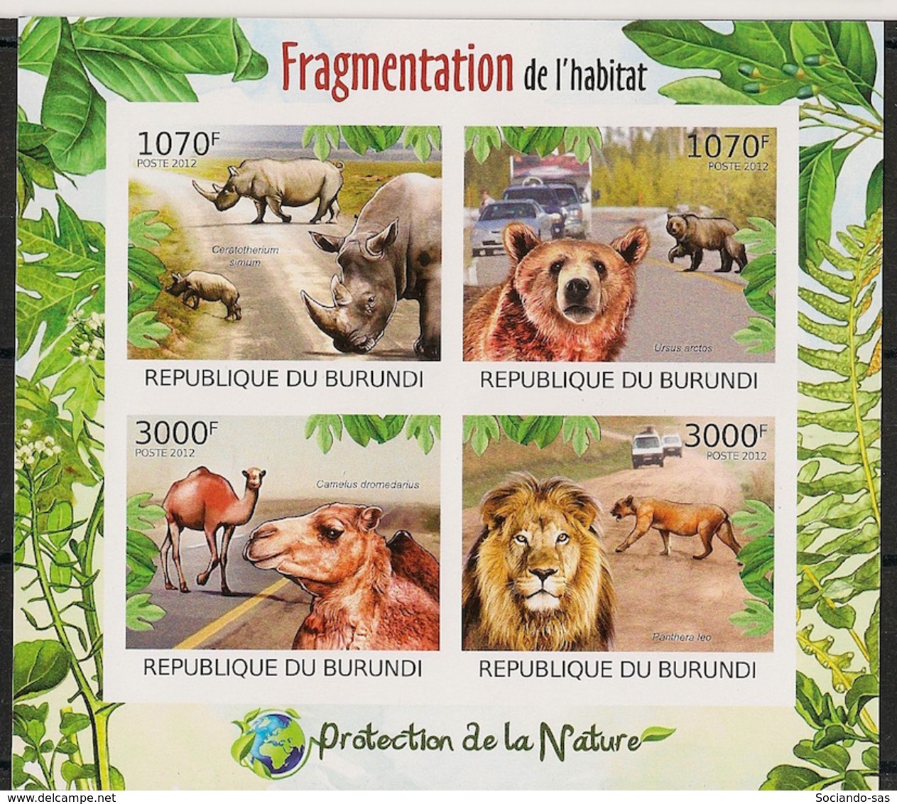 Burundi - 2012 - N°1600 à 1603 - Fragmentation Habitat - Non Dentelé / Impe - Neuf Luxe ** / MNH / Postfrisch - Cote 18€ - Rhinoceros