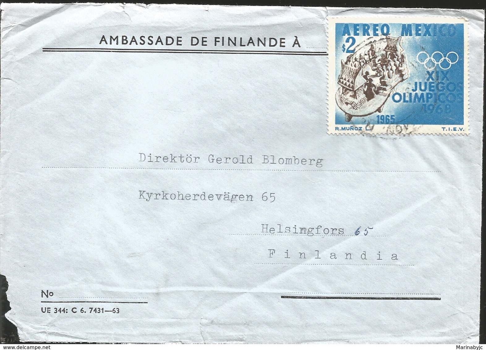 J) 1965 MEXICO, XIX OLYMPIC GAMES, AIRMAIL, CIRCULATED COVER, FROM MEXICO TO FINLAND - Mexico