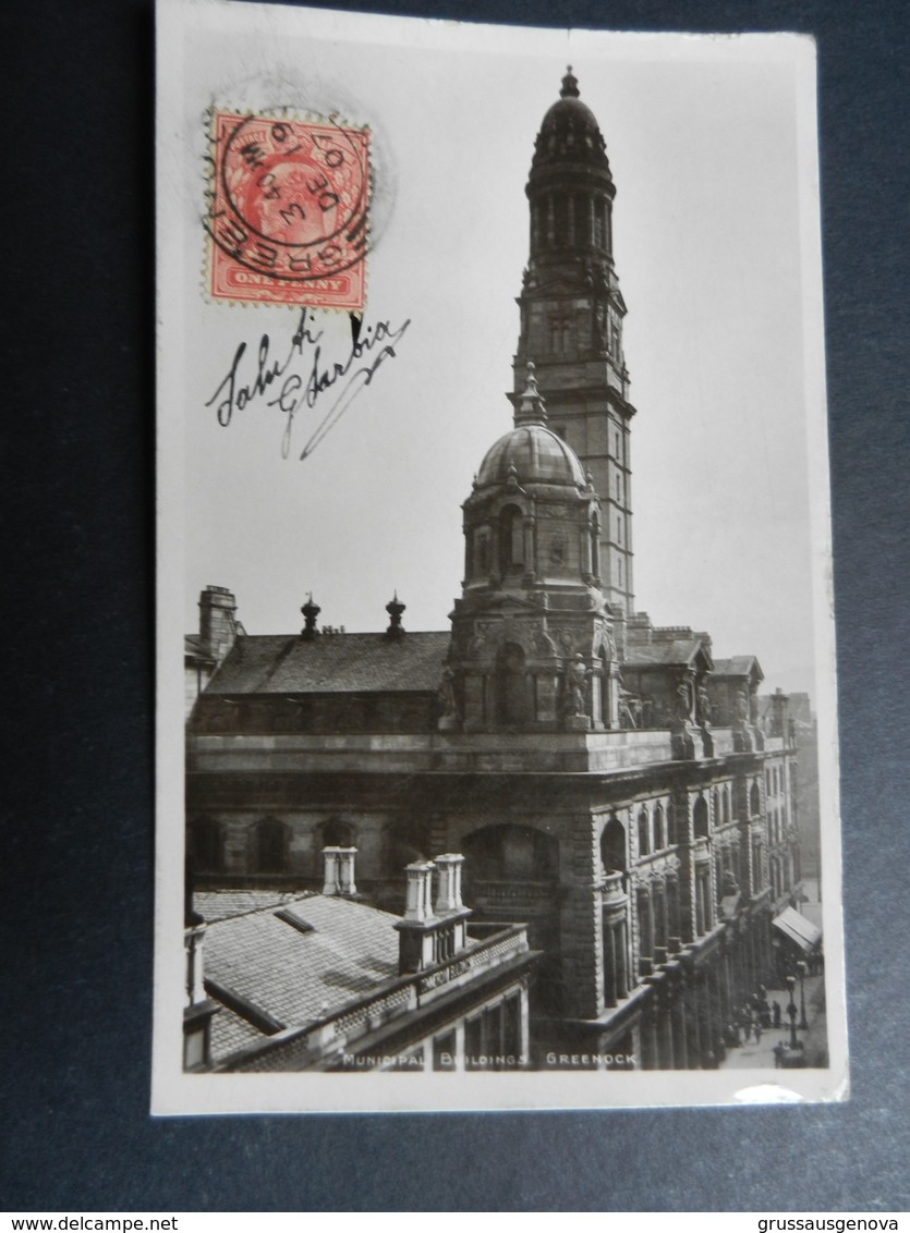 19924) SCOTLAND GREENOCK MUNICIPAL BUILDING VIAGGIATA 1907 - Renfrewshire