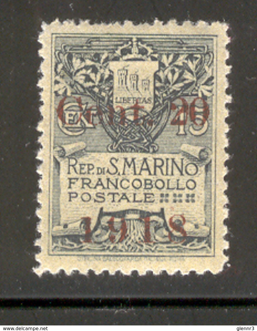 SAN MARINO 1918 Coat Of Arms 20c On 15c Surcharge Scott Cat. No(s). 80 MH - Unused Stamps