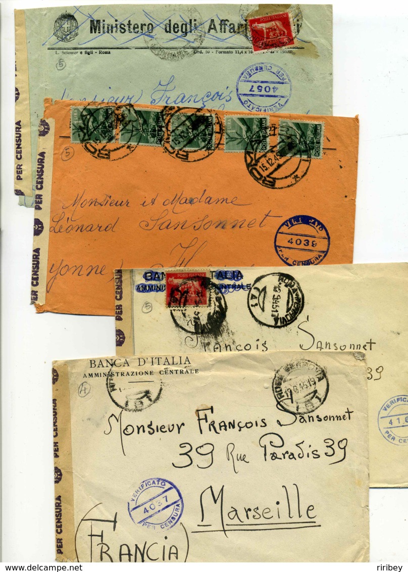 Lot De 4 Lettres CENSURE WW2  ITALIE  / 1945 / Ministère Affaire étrangère, Banca Italia - Marcofilie