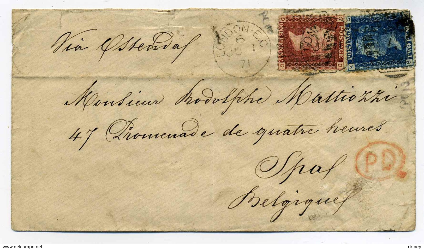 YT N°26 "One Penny"  + 27  "2 Pences"  Sur Lettre De London Pour La Belgique / 1er Juillet 1871 - Cartas