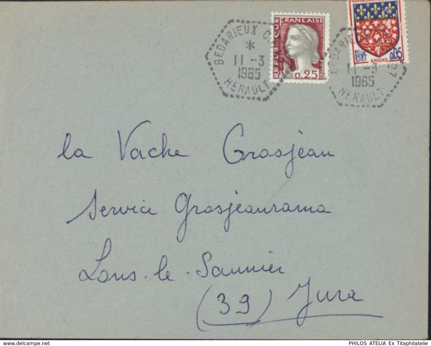 34 Hérault Cachet Type G Correspondant Postaux Modèle 2 Poste Automobile Rurale Hexagonal Perlé Bédarieux CP N°7 11 3 65 - 1961-....