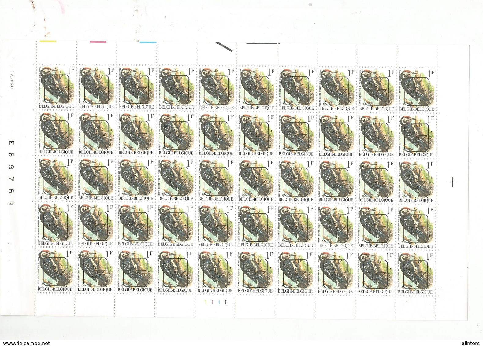 Blad Voorafgestempelde Zegels / Feuille Timbres Poste Préoblitérés 1 Fr 1990 - Typos 1986-96 (Oiseaux)