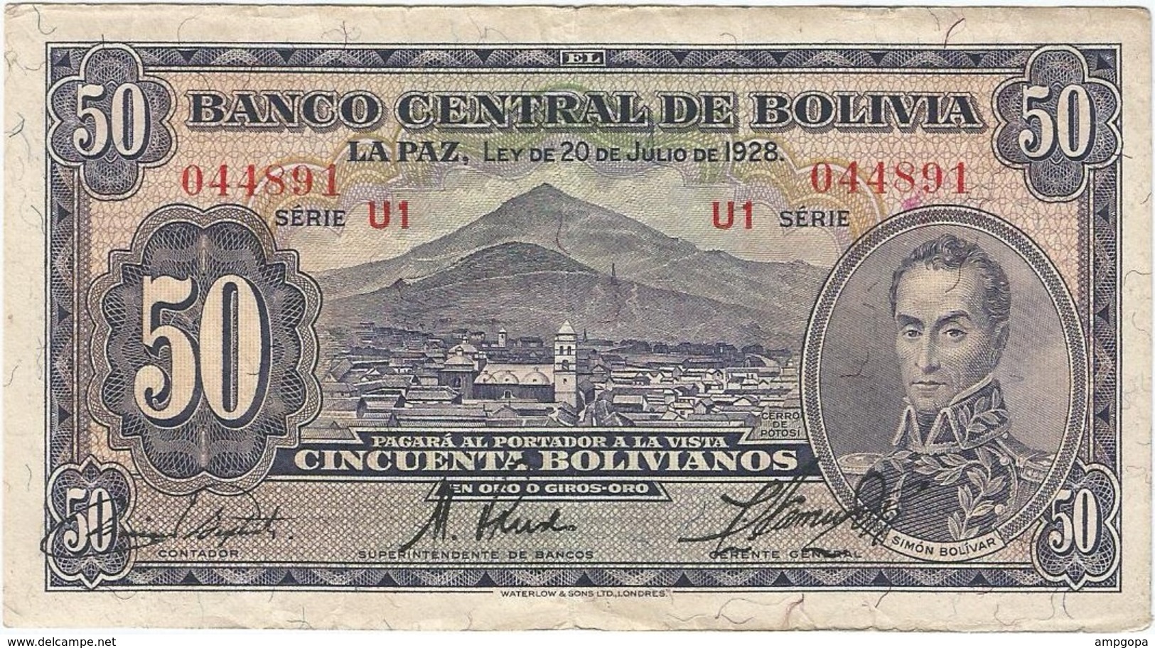 Bolivia 50 Bolivianos 20-7-1928 Pk 132 5 Firmas Baptista, Prudencio Y Ascarrunz Ref 3168-2 - Bolivia