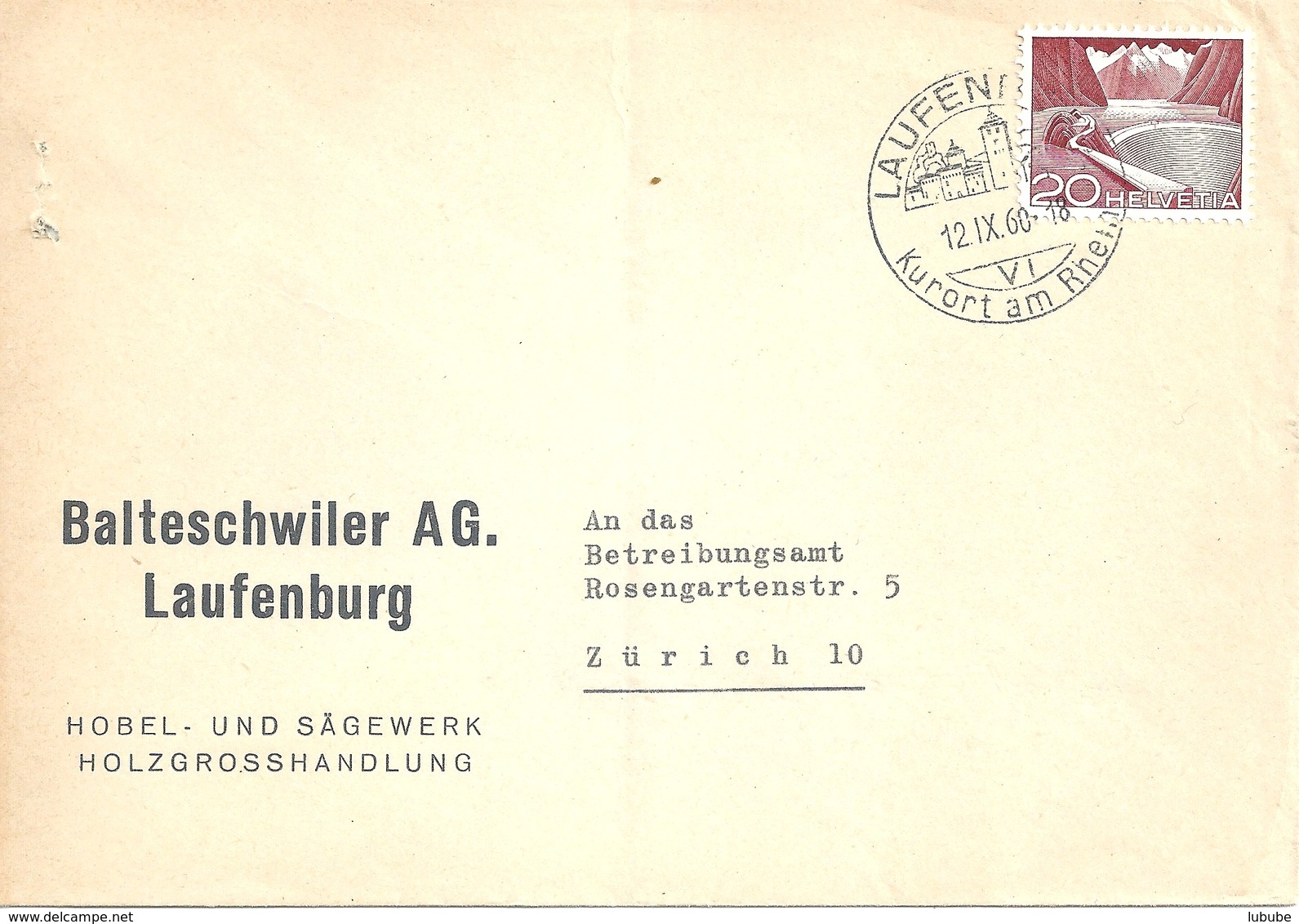 Motiv Brief  "Balteschwiler AG, Holzgrosshandel, Laufenburg"          1960 - Covers & Documents