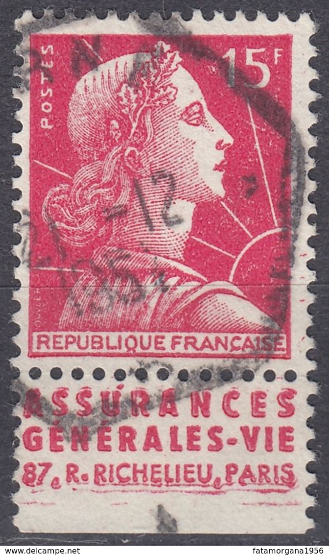 FRANCE - 1955 - Yvert 1011a Usato, Con Banda Pubblicitaria. - 1955-1961 Marianna Di Muller