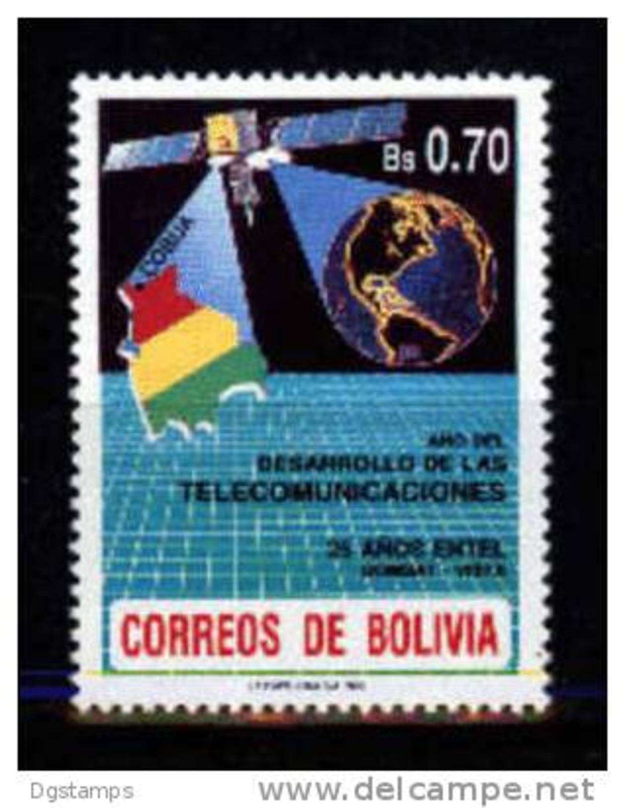 Bolivia 1990 CEFIBOL 1377. YT753 ** Año Mundial Desarrollo Telecomunicaciones. Mapa, Globo Terráqueo, Satélite. - Bolivia