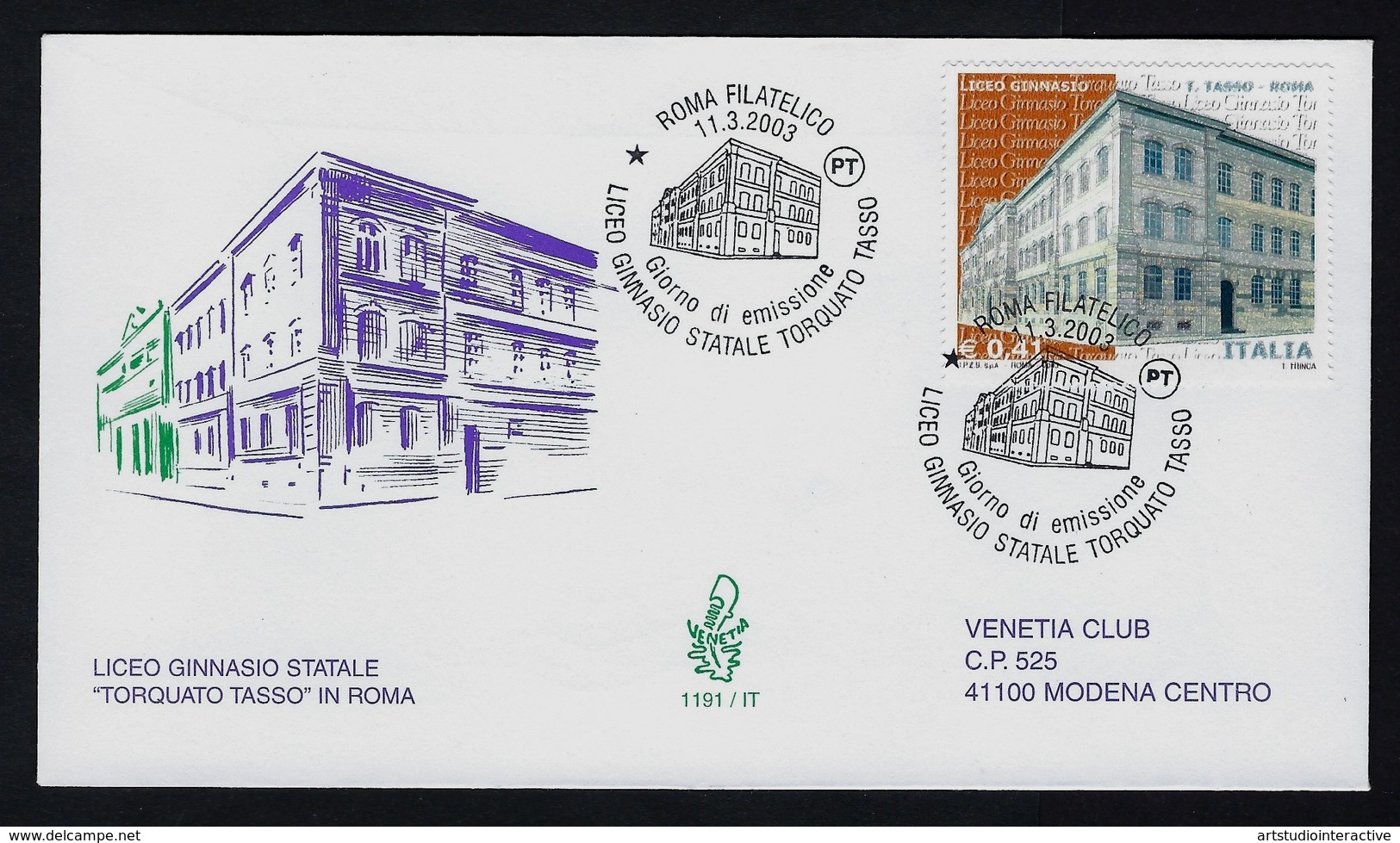 2003 ITALIA "LICEO GINNASIO STATALE TORQUATO TASSO" FDC VENETIA - FDC