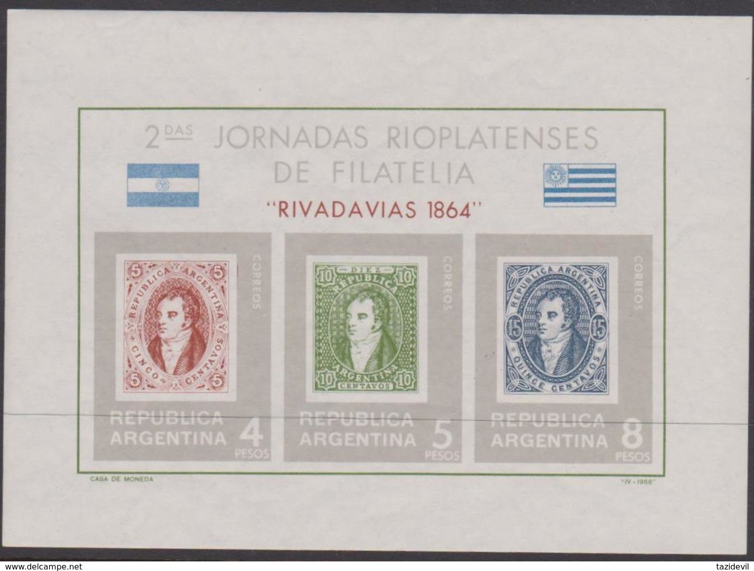 ARGENTINA - 1966 Stamp Show Souvenir Sheet. Scott 794a. MNH ** - Hojas Bloque