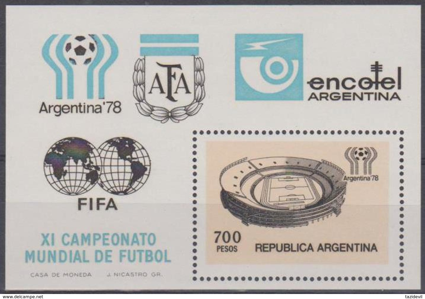 ARGENTINA - 1978 World Cup Soccer Souvenir Sheet. Scott 1192. MNH ** - Hojas Bloque