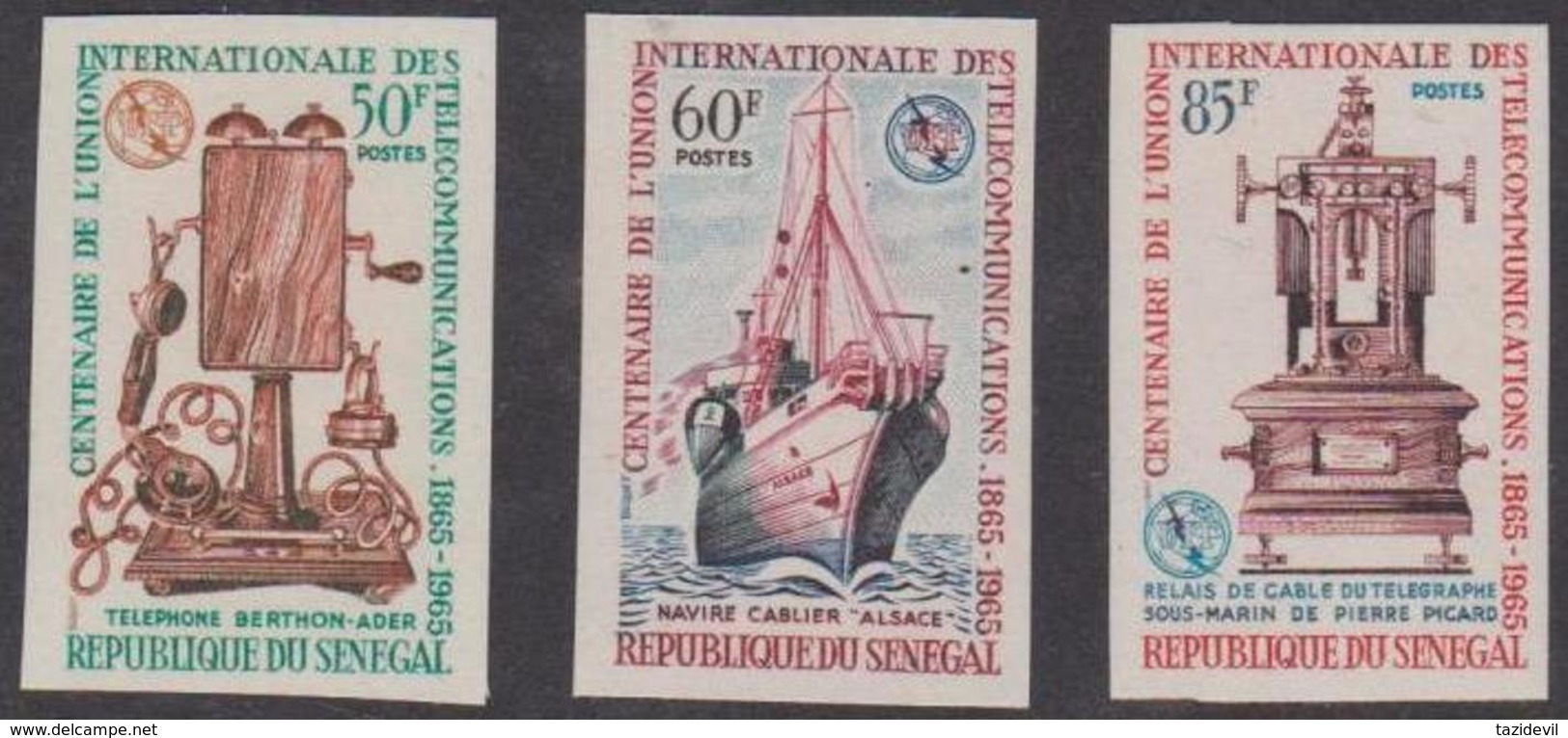 SENEGAL - 1965 IMPERF ITU Centenary - Ships. Scott 247-249. MNH ** - Senegal (1960-...)