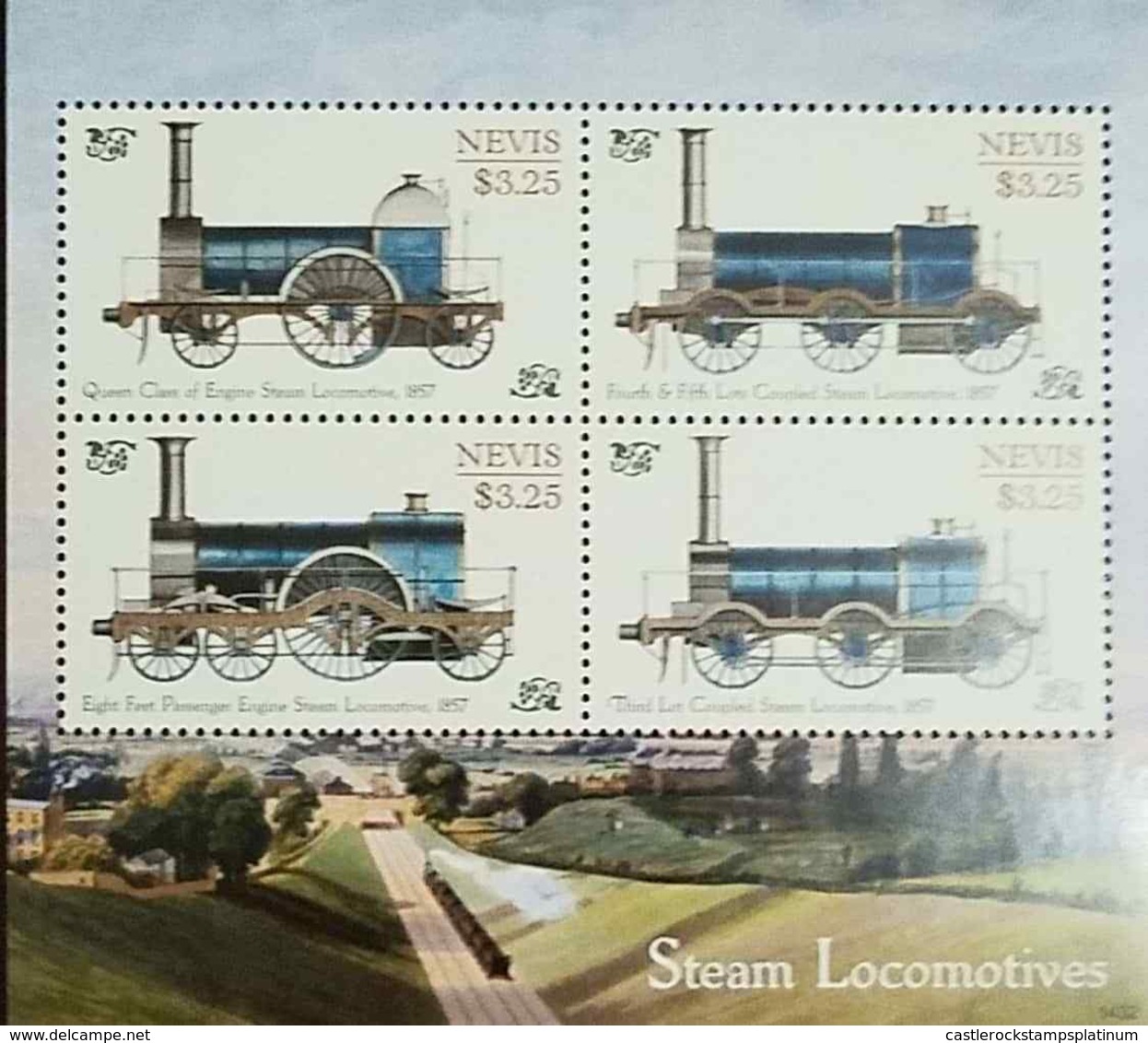 RL) 2014 NEVIS, STEAM LOCOMOTIVES, TRAINS, 3.25C, NATURE, SOUVENIR SHETT, MNH - St.Kitts And Nevis ( 1983-...)