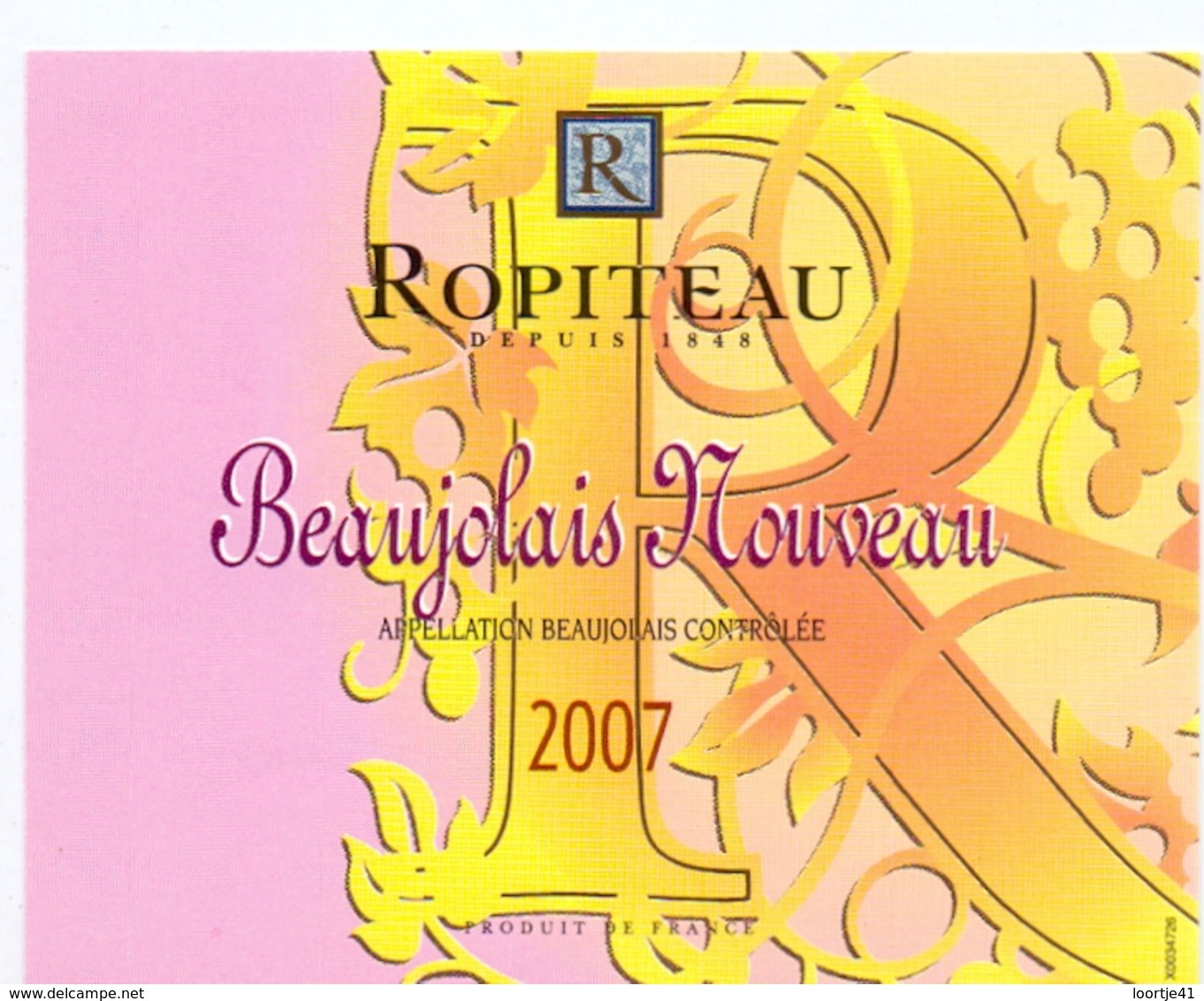 Etiket Etiquette - Vin - Wijn - Beaujolais Nouveau - Ropiteau - 2007 - Beaujolais