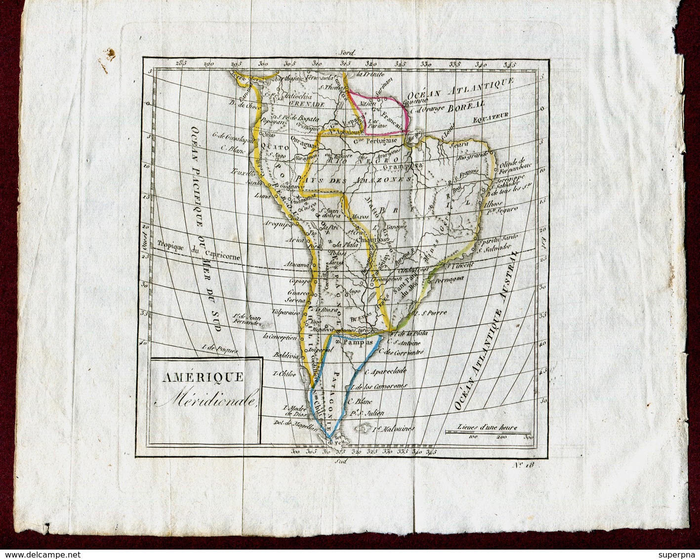 AMERIQUE MERIDIONALE  : LITHOGRAPHIE ANCIENNE - Geographical Maps