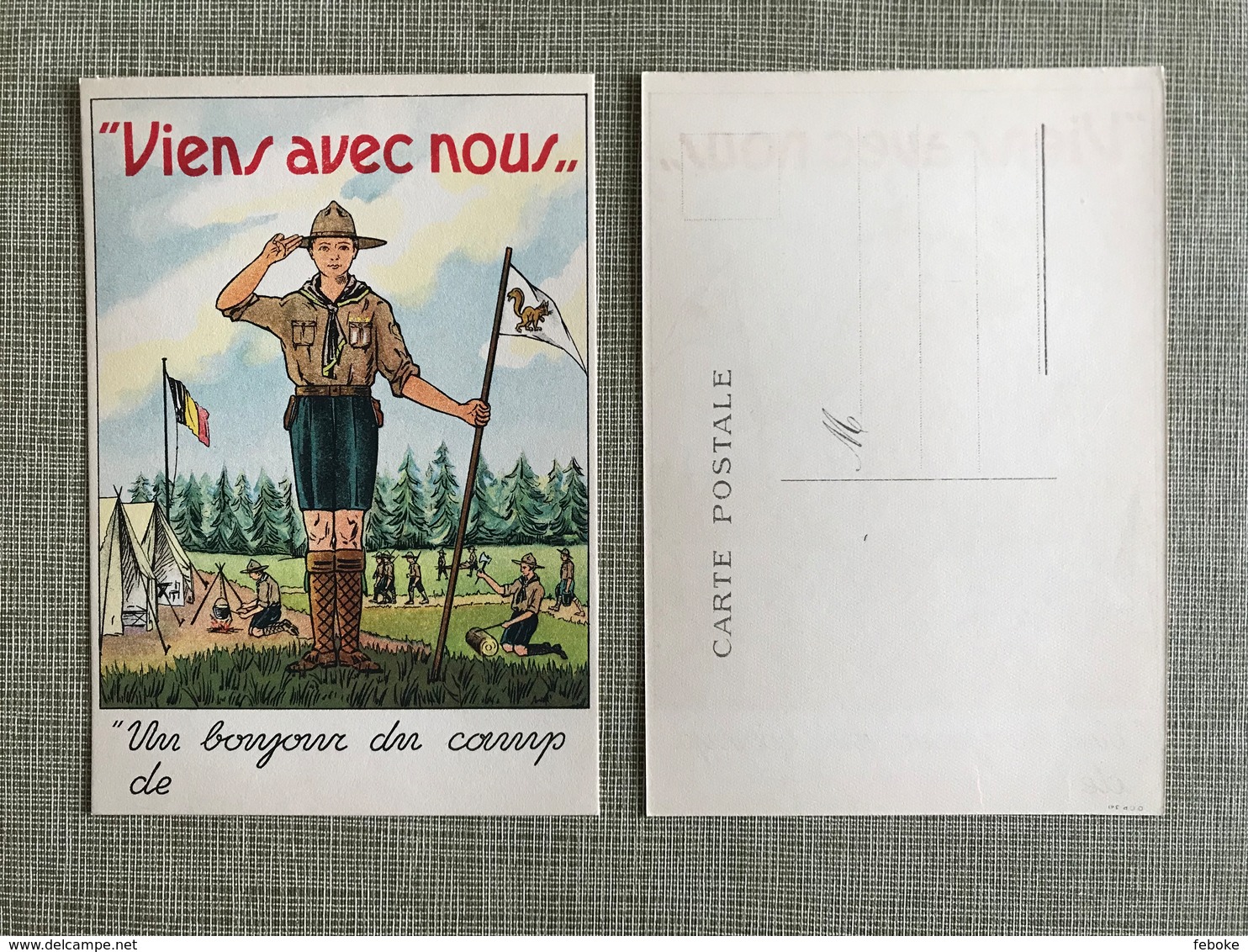 'VIENS AVEC NOUS - UN BONJOUR DU CAMP DE ...' SCOUT BELGIQUE CARTE POSTALE ILL. COULEURS - Autres & Non Classés