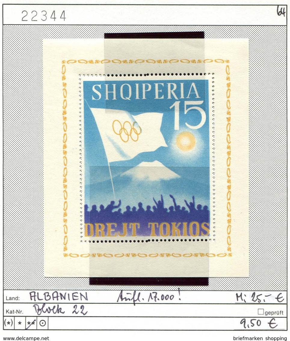 Albanien - Albanie - Albania - Michel Block 22 - ** Mnh Neuf Postfris - Olympiade Tokio 1964 - Albanien