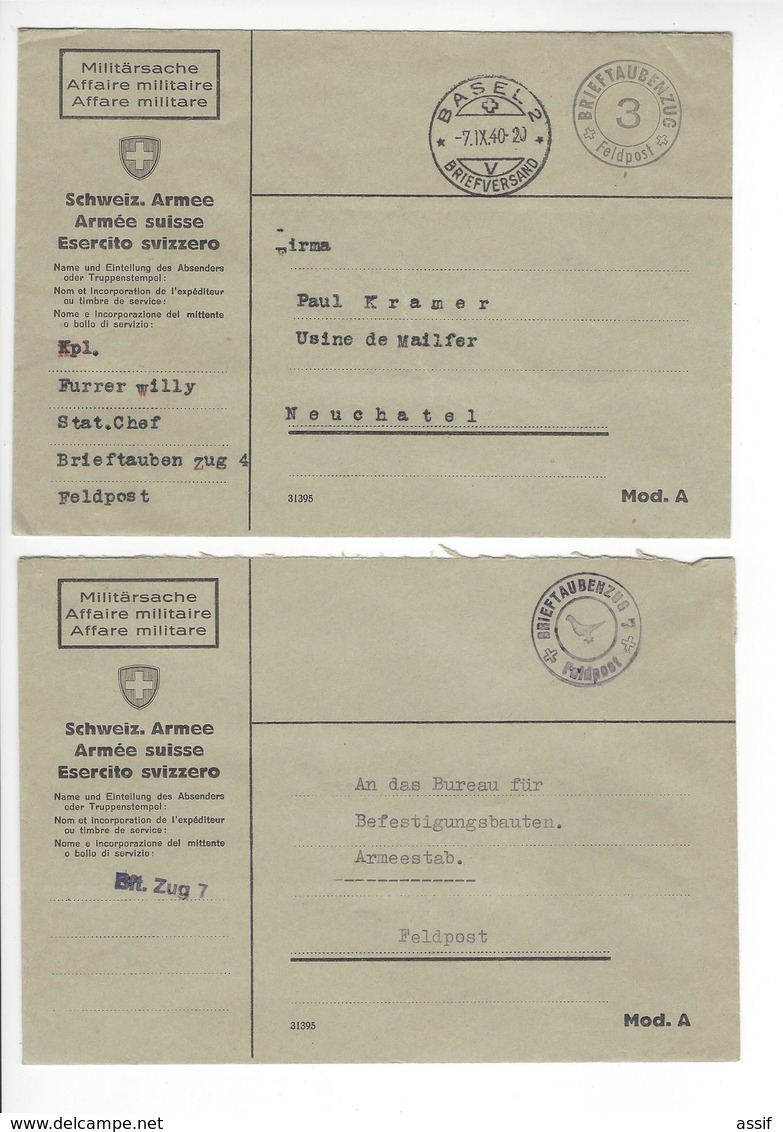 4 DOCUMENTS SUISSE AVIATION FELDPOST MILITARPOST PIGEON VOYAGEUR COLOMBOPHILIE BRIEFTAUBENZUG /FREE SHIP. R - Marcophilie