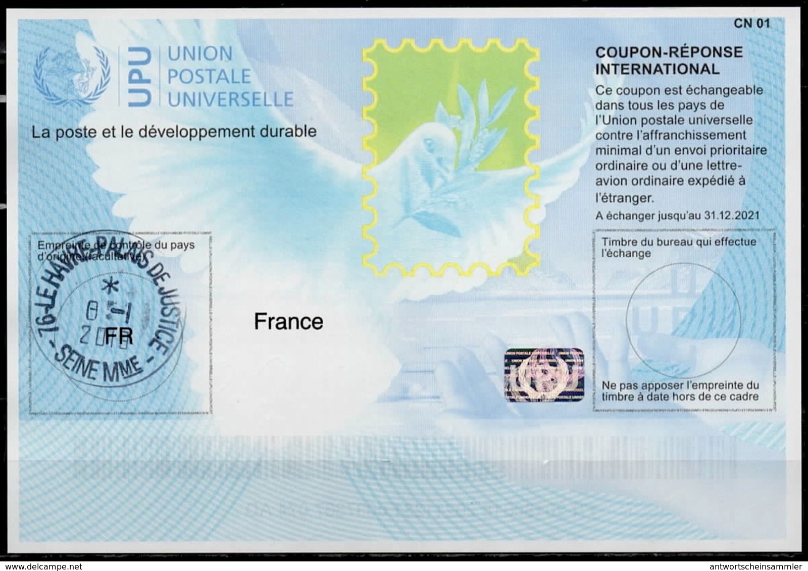 FRANCE  Is40  20180618 AD  International Reply Coupon Reponse Antwortschein IRC IAS  Hologram Mint O LE HAVRE 08.01.2019 - Antwortscheine