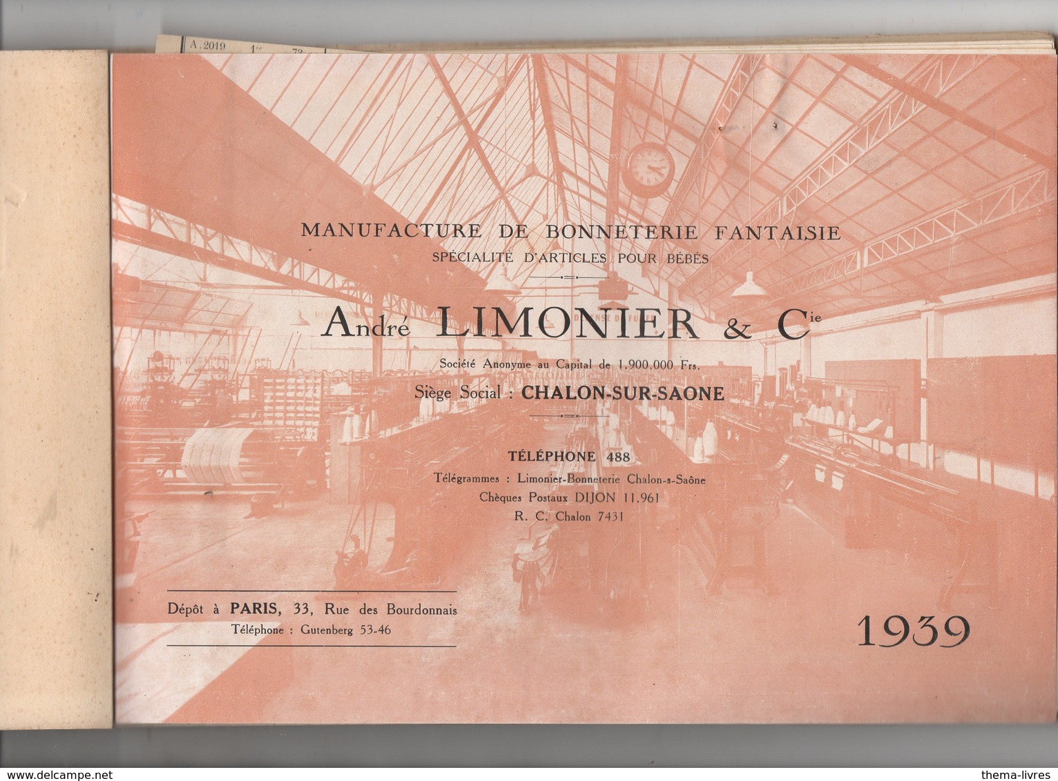 Chalon Sur Saône : Beau Catalogue à L'italienne LIMONIER 1939  Bonneterie Fantaisie  (CAT 1380) - Publicités