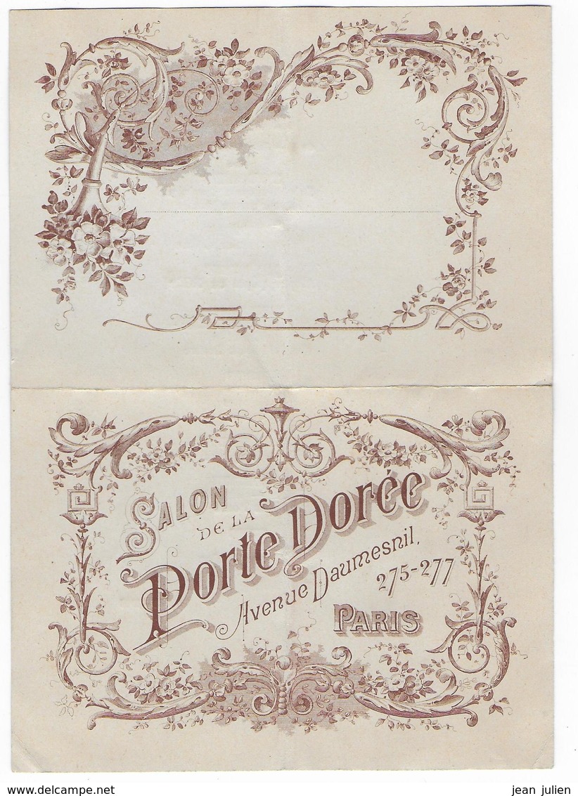 MENU - Salon De La PORTE DOREE - Avenue Daumesnil  à Paris - 1903 - Menu