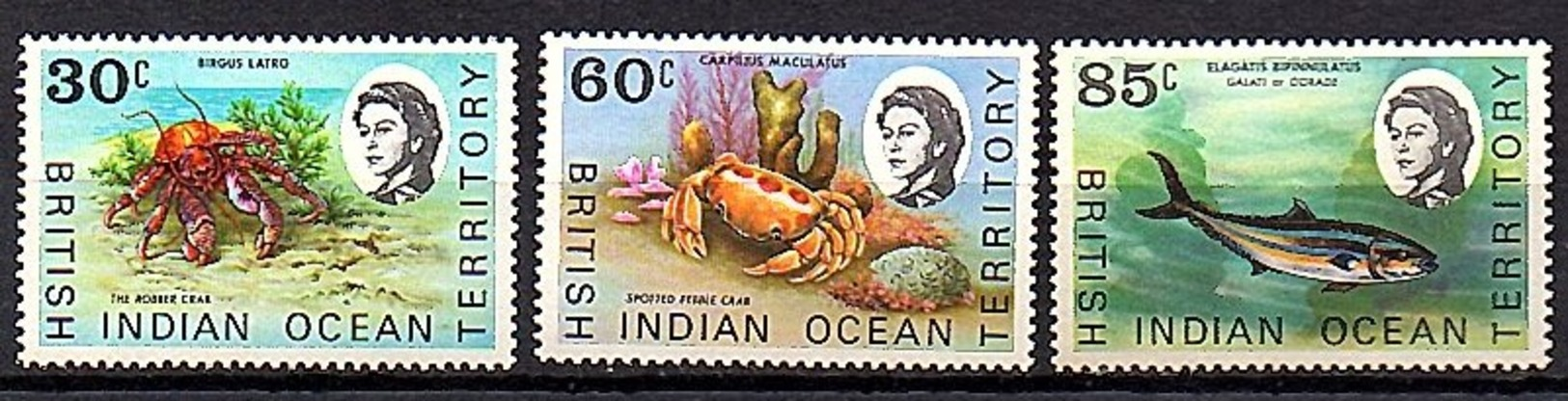 British Indian Ocean Territory Additional Values Crab, Dorade Set Of 3 1970  SG 20a, 23a, 24a  (194) - Sonstige & Ohne Zuordnung