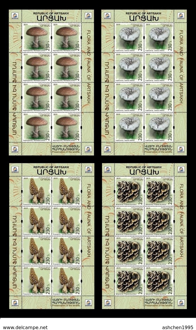 Armenien / Armenie / Armenia / Artsakh / Karabakh 2019, Mushrooms, Flora, 4 MS  - MNH - Armenia