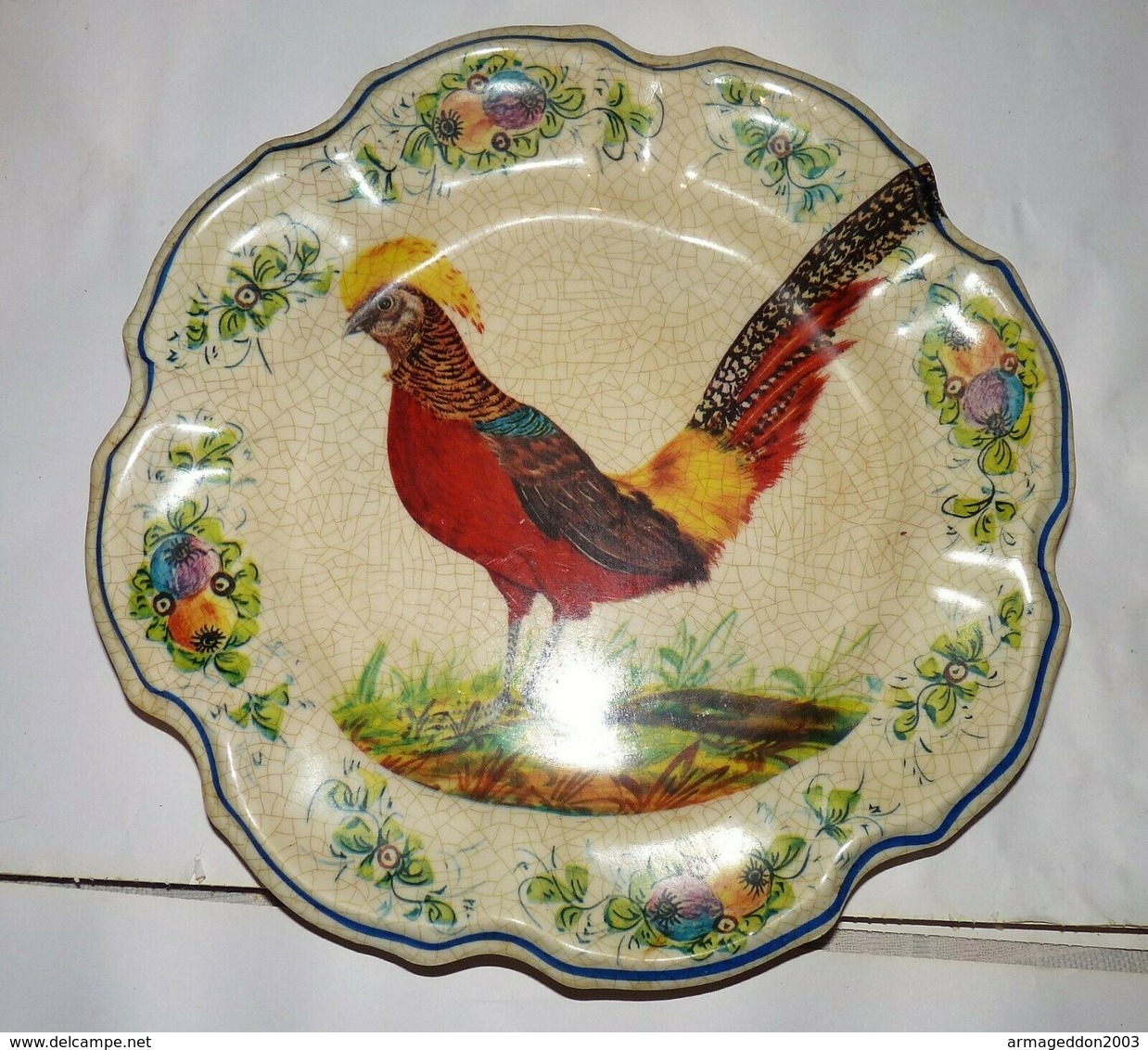 ANCIENNE ASSIETTE DECORATIVE EN PLASTIQUE ANIMALIER UN FAISAN ITALIE  BE  DIAMETRE 27.5 CM ENVIRON - Art Populaire