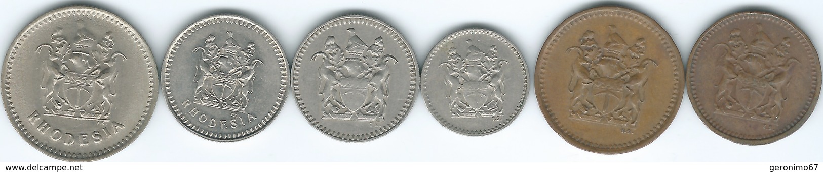 Rhodesia - Elizabeth II - ½ (1970) 1 (1977) 2½ (1970); 5 (1973 & 1976) & 10 Cents (1975) (KMs 9-14) - Rhodésie
