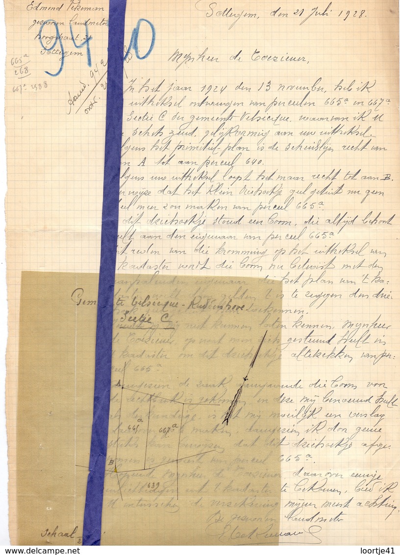 Brief Lettre - Landmeter Edmond Vekeman  - Zottegem - Naar Kadaster 1928  + Brief Met Antwoord - Zonder Classificatie